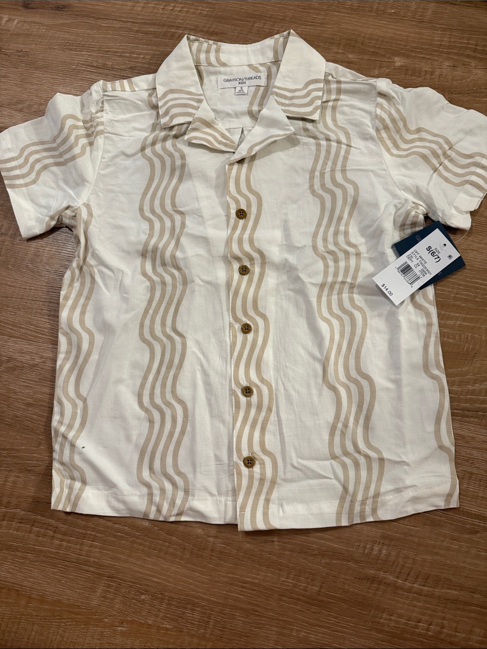 Grayson Threads White and Beige Wavy Stripe Short Sleeve Tee